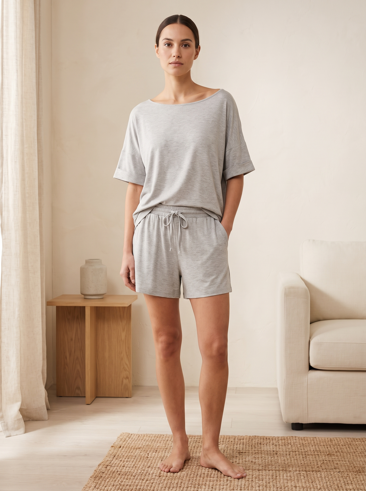 Loungewear Set Damen in Nebelgrau aus weichem Viskose-Jersey