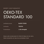 OEKO-TEX Standard 100 Zertifikat BJ025 172302, Prüfinstitut TESTEX, Produktklasse I